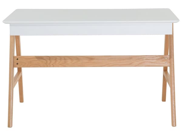 Työpöytä valkoinen MDF-levy vaaleat tammijalat 120 x 70 x 76 cm laatikoilla skandinaavinen moderni tyyli