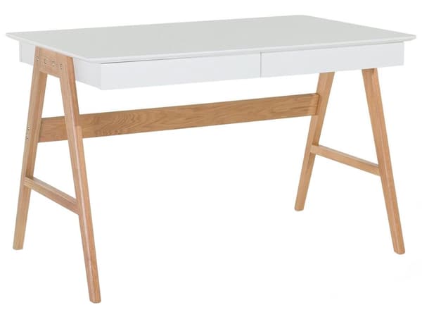 Työpöytä valkoinen MDF-levy vaaleat tammijalat 120 x 70 x 76 cm laatikoilla skandinaavinen moderni tyyli