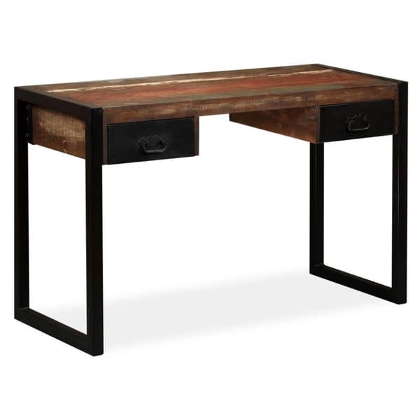 vidaXL skrivebord med 2 skuffer 120x50x76 cm massivt genbrugstræ