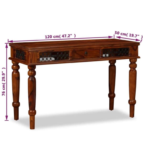 vidaXL Skrivbord massivt sheshamträ 120x50x76 cm