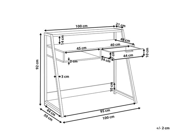 Työpöytä vaaleanruskea MDF-levy 100 x 92 x 50 cm teräsjalat vetolaatikko säilytystila hylly