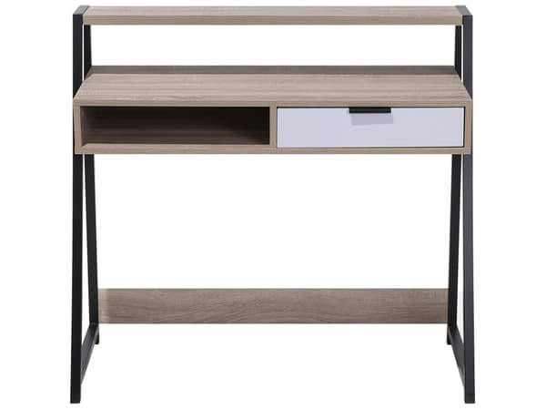 Työpöytä vaaleanruskea MDF-levy 100 x 92 x 50 cm teräsjalat vetolaatikko säilytystila hylly