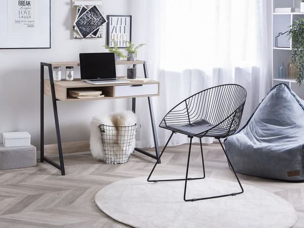 Työpöytä vaaleanruskea MDF-levy 100 x 92 x 50 cm teräsjalat vetolaatikko säilytystila hylly