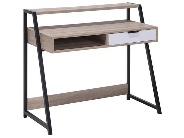 Työpöytä vaaleanruskea MDF-levy 100 x 92 x 50 cm teräsjalat vetolaatikko säilytystila hylly