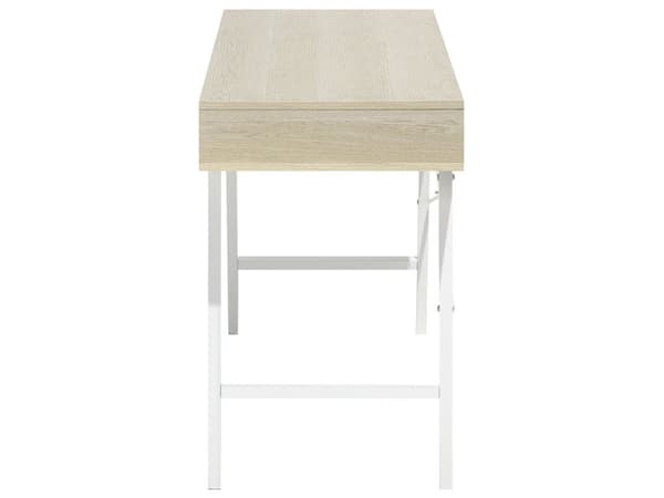 Työpöytä vaalea puu 109 x 77 x 46 cm MDF teräs hylly 2 laatikkoa lattiasuoja teollinen