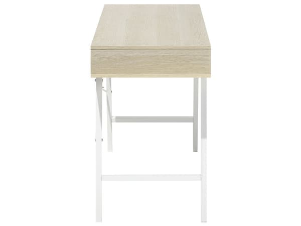 Työpöytä vaalea puu 109 x 77 x 46 cm MDF teräs hylly 2 laatikkoa lattiasuoja teollinen