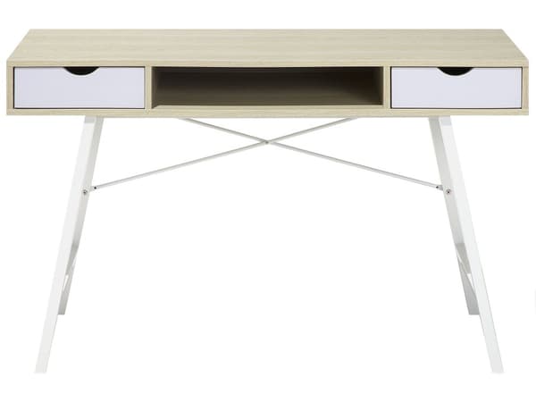 Skrivbord Ljust Trä och Vit 120 x 48 cm 2 Lådor Skandinavisk
