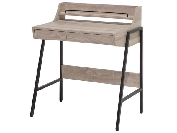 Skrivbord Ljust Trä och Svart 77 x 46 cm Hylla 2 Lådor Skandinavisk