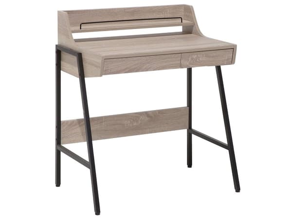 Skrivbord Ljust Trä och Svart 77 x 46 cm Hylla 2 Lådor Skandinavisk