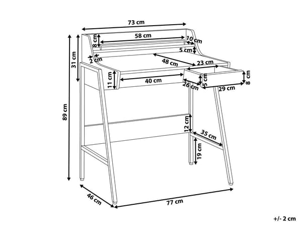 Skrivebord Lyst Træ og Sort Metal 77 x 46 cm Hylde Skuffe Opbevaringsplads Skandinavisk til Computer Skole Tilbehør Pige Drenge Værelse Dekor