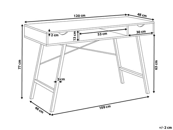 Kontorbord Lyst Træ og Hvid 120 x 48 cm 2 Skuffer Skandinavisk Stil