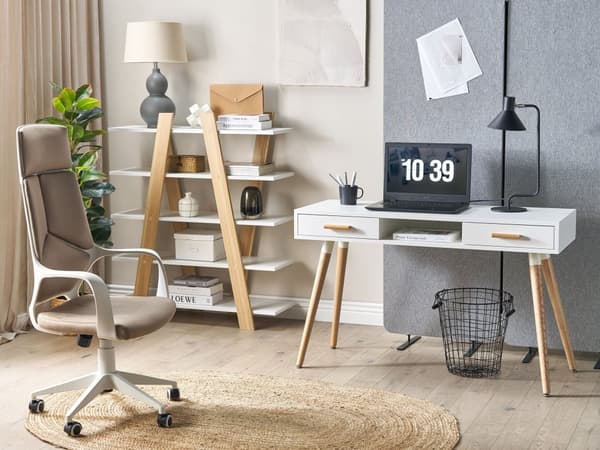 Skrivbord Vit 120 x 45 cm 2 Lådor Hylla Solitt Träben Skandinavisk