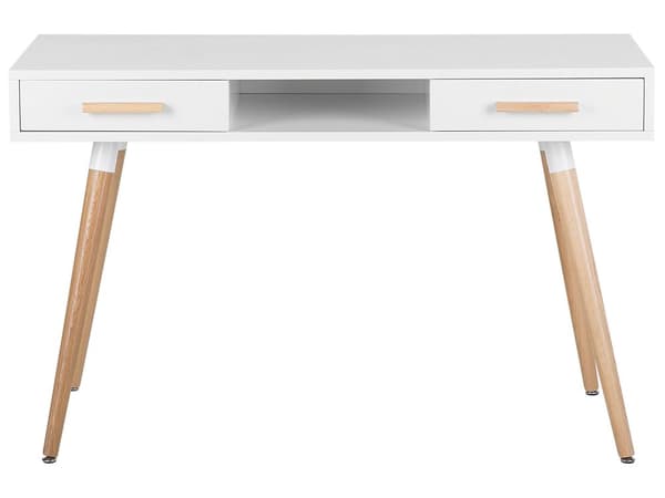 Skrivbord Vit 120 x 45 cm 2 Lådor Hylla Solitt Träben Skandinavisk