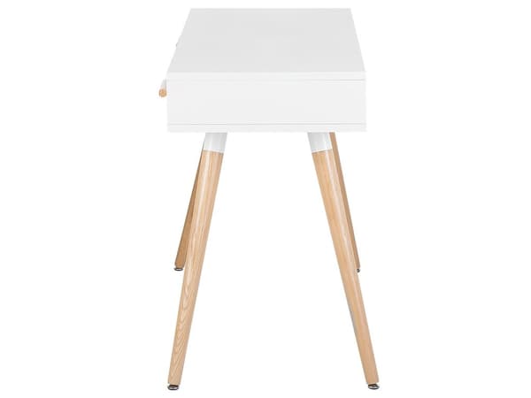 Skrivbord Vit 120 x 45 cm 2 Lådor Hylla Solitt Träben Skandinavisk