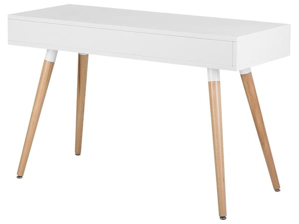Skrivbord Vit 120 x 45 cm 2 Lådor Hylla Solitt Träben Skandinavisk