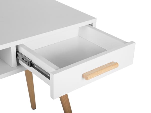 Skrivbord Vit 120 x 45 cm 2 Lådor Hylla Solitt Träben Skandinavisk