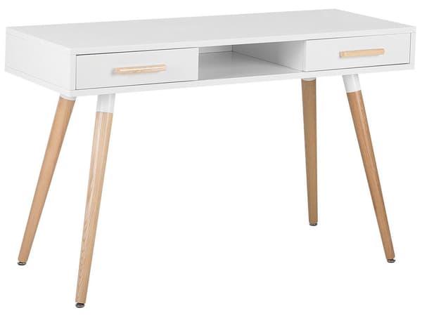 Skrivbord Vit 120 x 45 cm 2 Lådor Hylla Solitt Träben Skandinavisk
