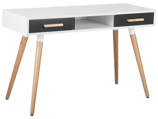 Työpöytä valkoinen harmaa 120 x 75 x 50 cm MDF-levy tammi 2 laatikkoa hylly skandinaavinen