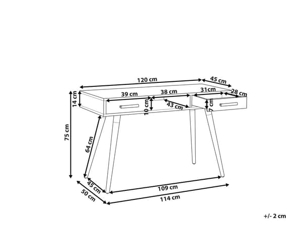 Skrivebord Hvid Grå 120 x 45 cm 2 Skuffer Hylde Massivt træ Ben Moderne