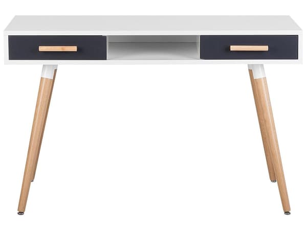 Skrivebord Hvid Grå 120 x 45 cm 2 Skuffer Hylde Massivt træ Ben Moderne