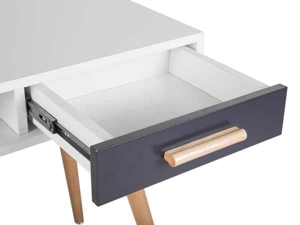 Skrivebord Hvid Grå 120 x 45 cm 2 Skuffer Hylde Massivt træ Ben Moderne
