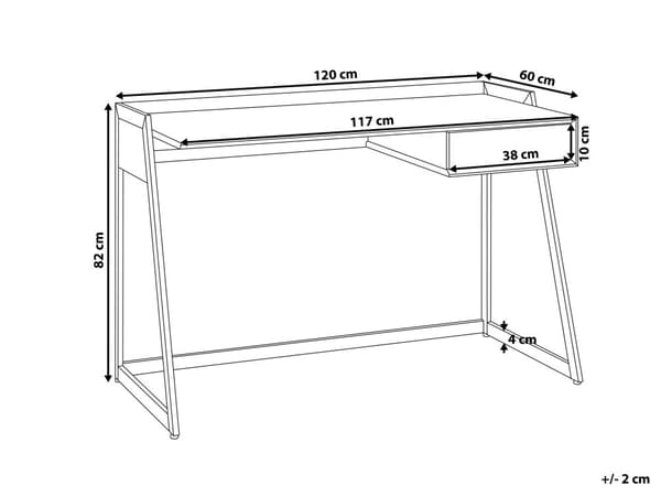 Työpöytä vaalea puu valkoinen 120 x 60 cm MDF-levy metalli laatikolla skandinaavinen