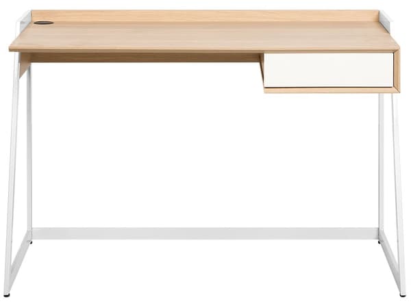 Työpöytä vaalea puu valkoinen 120 x 60 cm MDF-levy metalli laatikolla skandinaavinen