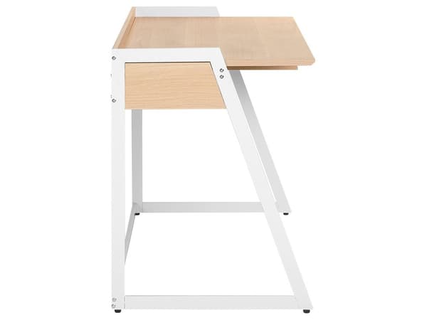 Työpöytä vaalea puu valkoinen 120 x 60 cm MDF-levy metalli laatikolla skandinaavinen