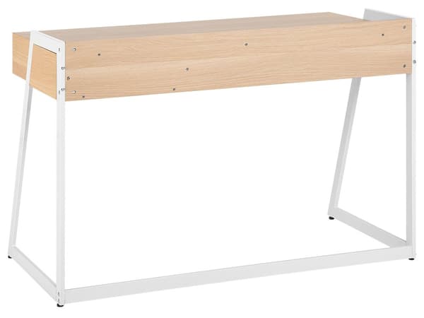 Työpöytä vaalea puu valkoinen 120 x 60 cm MDF-levy metalli laatikolla skandinaavinen