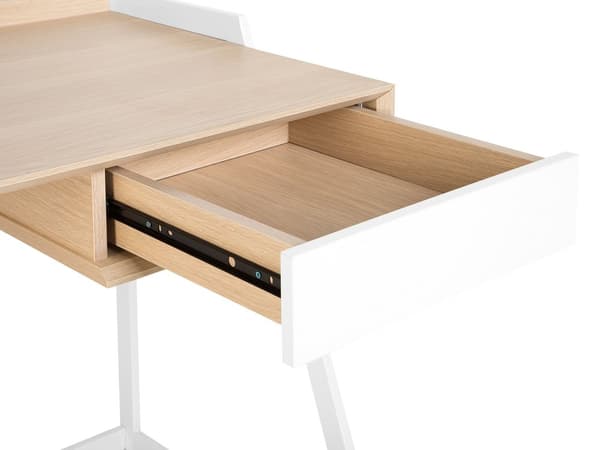 Työpöytä vaalea puu valkoinen 120 x 60 cm MDF-levy metalli laatikolla skandinaavinen