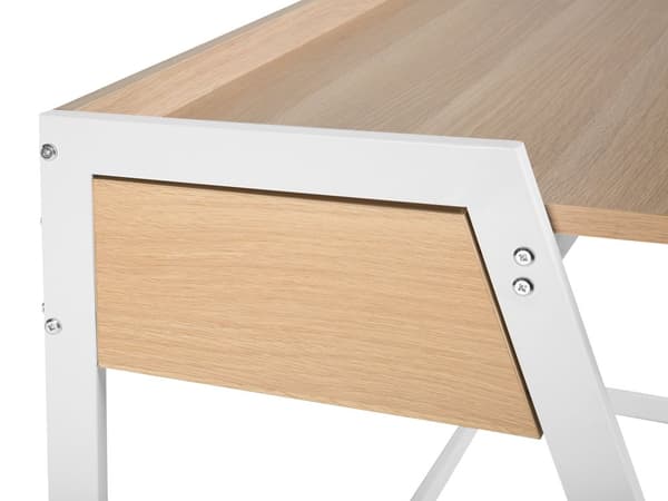 Työpöytä vaalea puu valkoinen 120 x 60 cm MDF-levy metalli laatikolla skandinaavinen