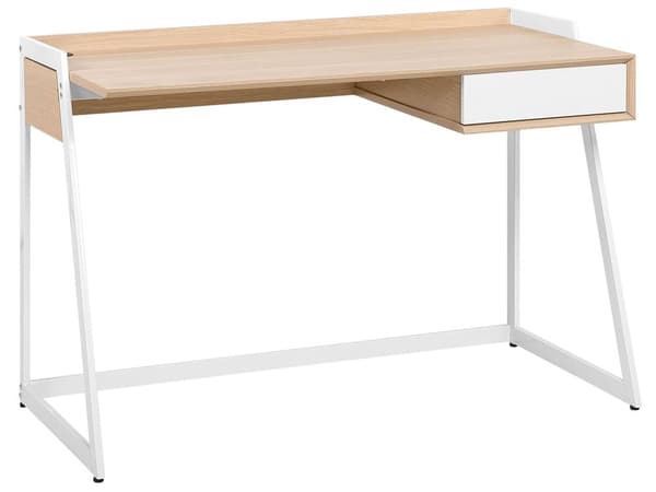 Työpöytä vaalea puu valkoinen 120 x 60 cm MDF-levy metalli laatikolla skandinaavinen