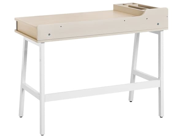 Työpöytä valkoinen 100 x 55 cm MDF-levy metalli laatikolla hyllyllä lokeroilla skandinaavinen