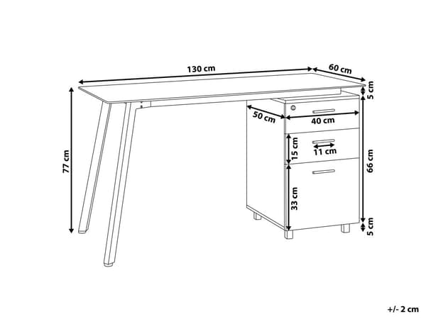 Skrivbord Ljus Träfaner 130 x 60 cm Glas Bordsskiva 3-låsbara Lådor med nyckel