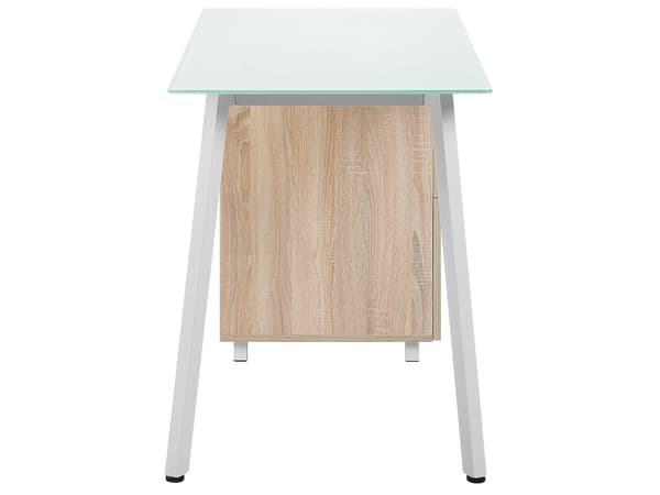 Skrivbord Ljus Träfaner 130 x 60 cm Glas Bordsskiva 3-låsbara Lådor med nyckel
