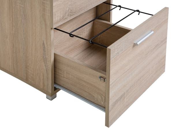 Skrivbord Ljus Träfaner 130 x 60 cm Glas Bordsskiva 3-låsbara Lådor med nyckel