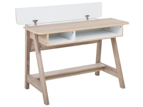 Työpöytä vaalea puu valkoinen MDF-levy lastulevy 110 x 60 x 75 cm hyllyillä lokeroilla skandinaavinen