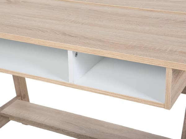 Työpöytä vaalea puu valkoinen MDF-levy lastulevy 110 x 60 x 75 cm hyllyillä lokeroilla skandinaavinen