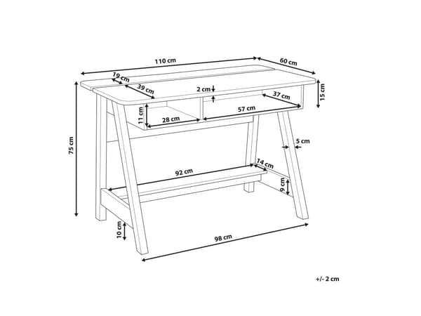 Skrivebord Lys Træ 110 x 60 cm 2 Hylder Fodstøtte Skandinavisk Stil