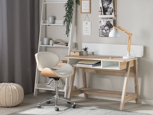 Skrivebord Lys Træ 110 x 60 cm 2 Hylder Fodstøtte Skandinavisk Stil