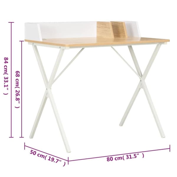 vidaXL Skrivbord vit och naturlig 80x50x84 cm
