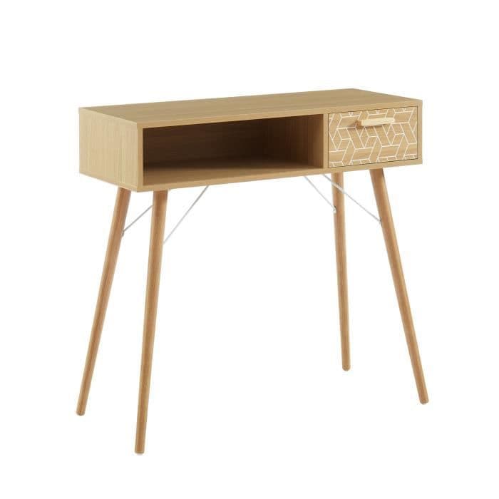LOUISA Console 1 låda - ek och vit dekor - L 90 x D 35 x H 85 cm
