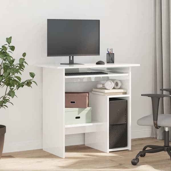 vidaXL Skrivebord høyglans hvit 80x45x74 cm konstruert tre