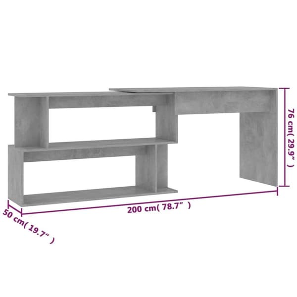 vidaXL Skrivbord hörn betonggrå 200x50x76 cm konstruerat trä