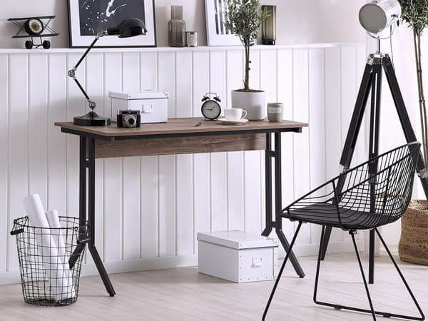 Työpöytä tumma puu/musta 120 x 76 x 48 cm MDF-levy metallijalat moderni industriaalinen tyyli