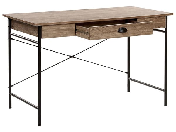 Työpöytä tumma puu/musta 120 x 76 x 60 cm MDF-levy teräs jalat moderni industriaalinen tyyli