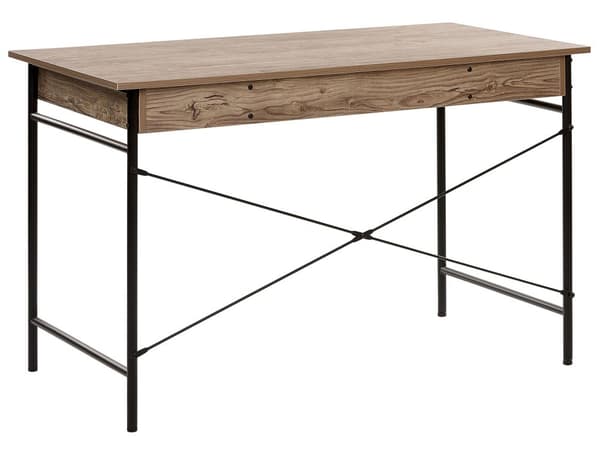 Työpöytä tumma puu/musta 120 x 76 x 60 cm MDF-levy teräs jalat moderni industriaalinen tyyli