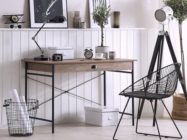Työpöytä tumma puu/musta 120 x 76 x 60 cm MDF-levy teräs jalat moderni industriaalinen tyyli
