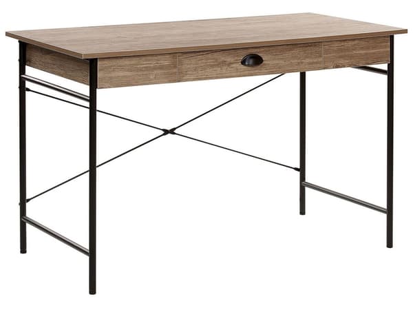 Työpöytä tumma puu/musta 120 x 76 x 60 cm MDF-levy teräs jalat moderni industriaalinen tyyli