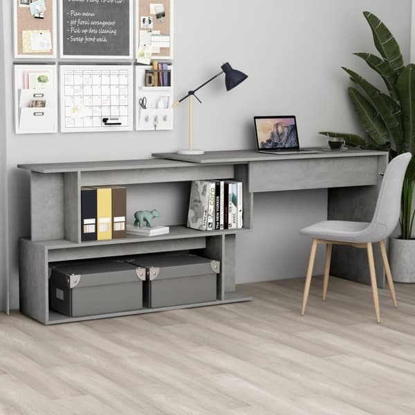 vidaXL skrivebord til hjørne 200x50x76 cm konstrueret træ betongrå